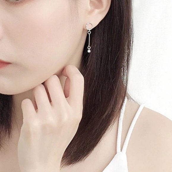 NEW 925 Sterling Silver Diamond Circle Earrings - Picture 5 of 8